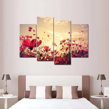 

Canvas Art Poster Style Decoration Paintings 4 Panel Cherry Blossom Flower Abstract Wall Pictures For Living Room Cuadros Modern