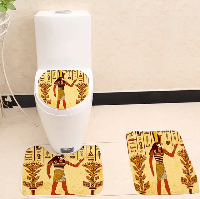 3pcs/set Egypt Design Printing Toilet Seat Cover Flannel Fabric Toilet