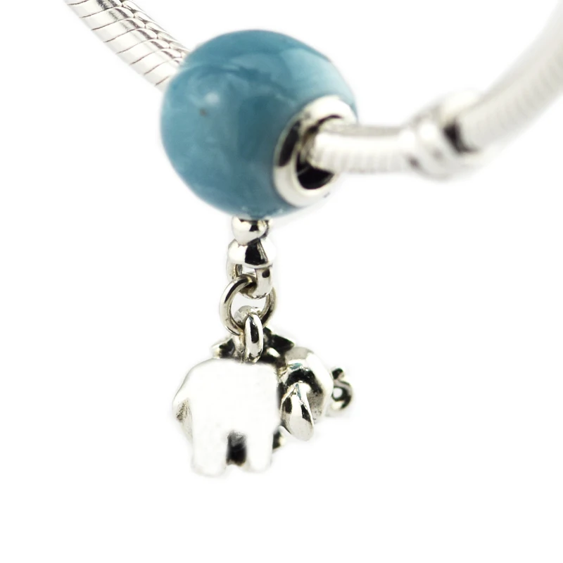 Подходит для браслетов Pandora Charms Elephant & Blue Balloon Beads 925 пробы 100%-серебро-ювелирные изделия Бесплатная доставка