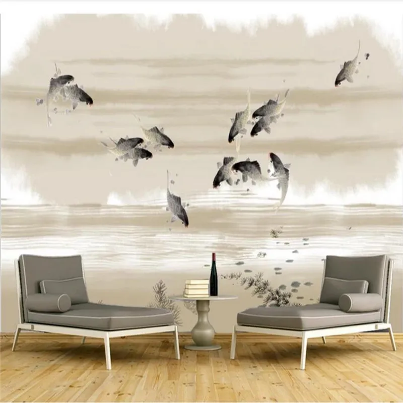 

Custom wallpaper mural new Chinese ink squid Chinese painting TV background wall - high-grade wall cloth