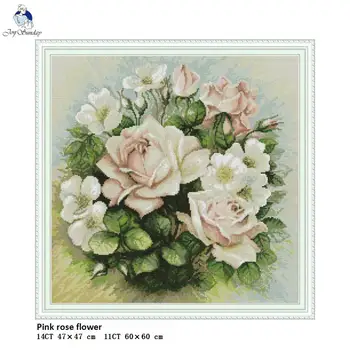 

Pink Rose flower Paintings Cross Stitch Printed Canvas DIY Hand Made Embroidery Sets for Needlework DMC Cotton Thread Crafts