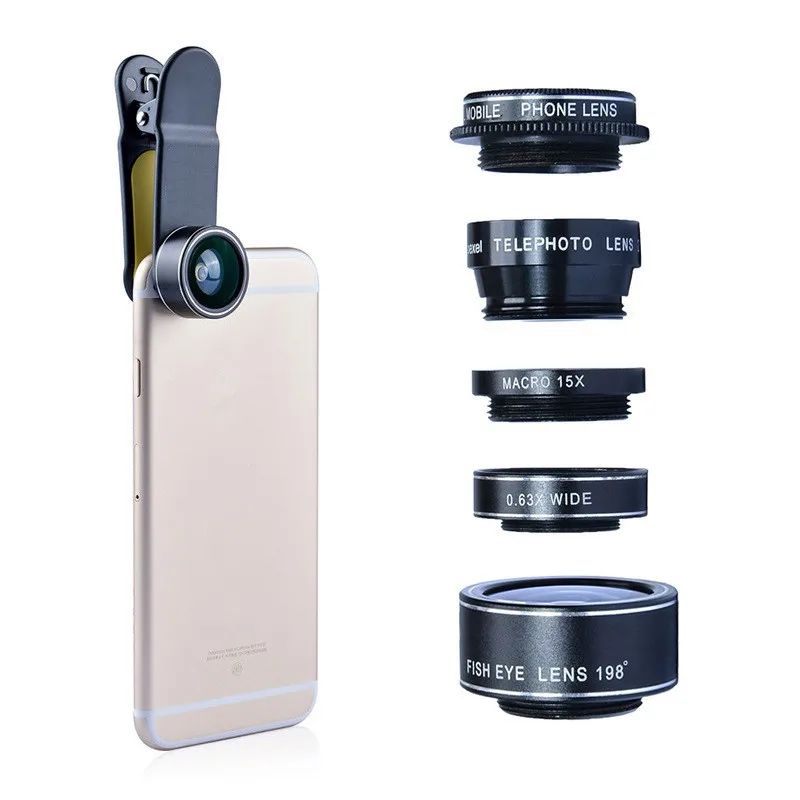 

5 in 1 HD Smartphone Camera Fisheye Wide Angle Macro Lenses Kit CPL Mobile Phone Mini Camera Lens for iPhone Samsung Xiaomi