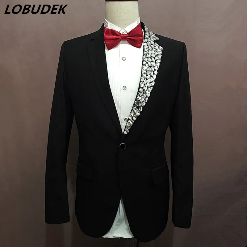 Black Rhinestones Men's Suits Star Stage Costume Group musical