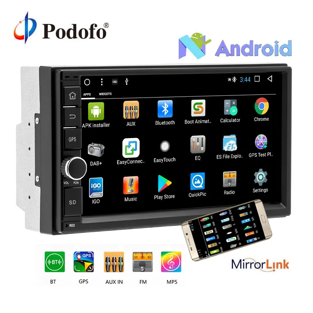 

Podofo 2G RAM Android Auto Radio Quad Core 7" 2 DIN Car Multimedia player GPS Navigation Stereo Audio WIFI Mirror Link Autoradio