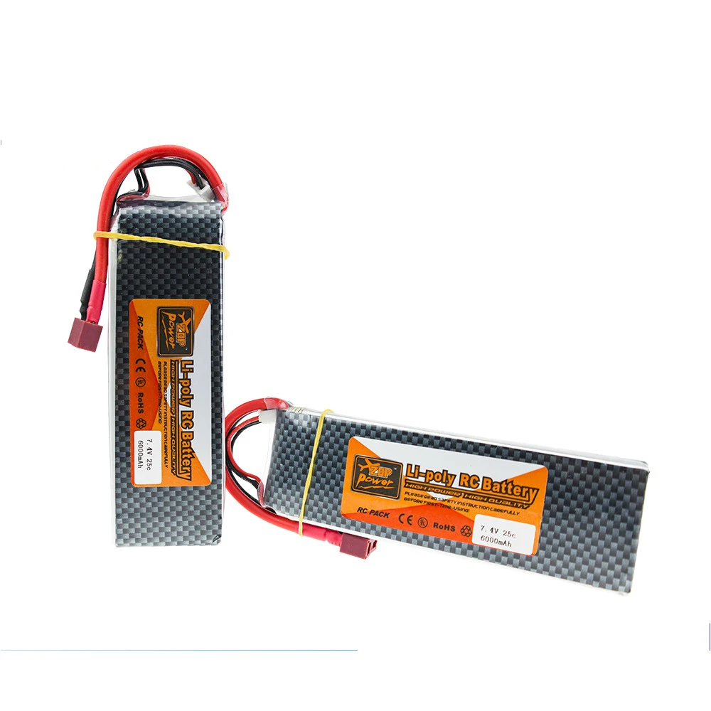 

ZOP 7.4V 6000MAH 25C 2S TPlug Lipo Battery For RC Drone Models Helicopters Airplanes Cars Boat Batteria