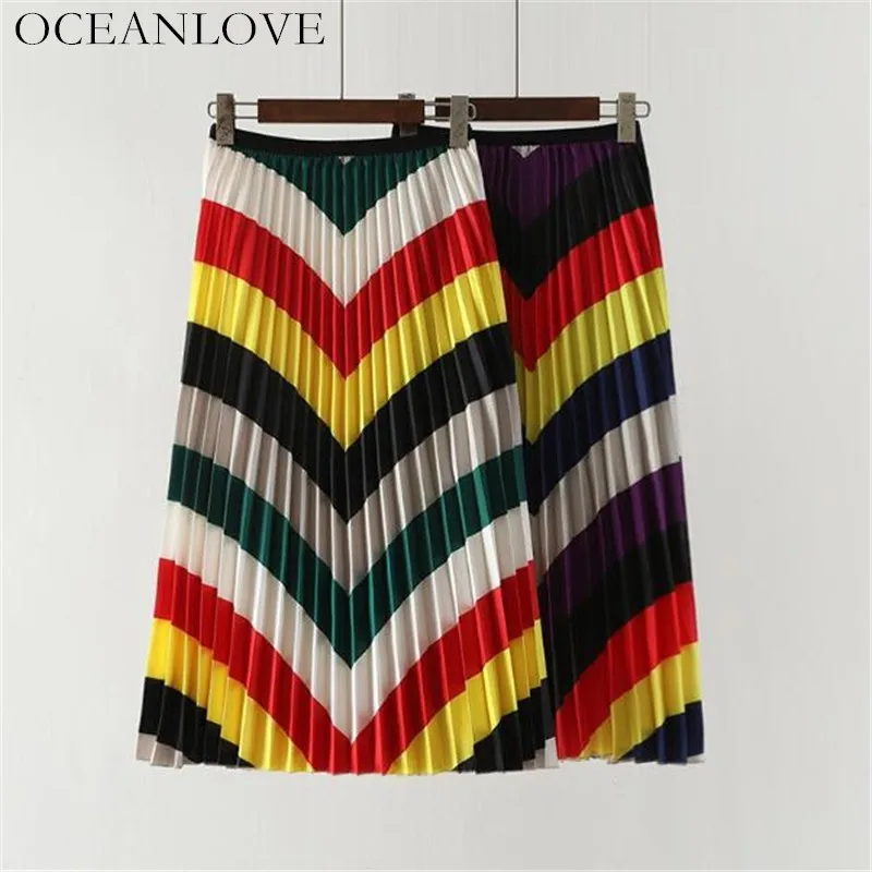 Женские юбки с разноцветными панелями, весенние полосатые модные радужные юбки с высокой талией, один размер, длинные юбки 11055