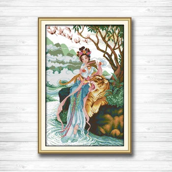 

The fairy and tiger picture beauty animal paintings counted on fabric DMC 11CT 14CT Cross Stitch kits,needlework Sets embroidery