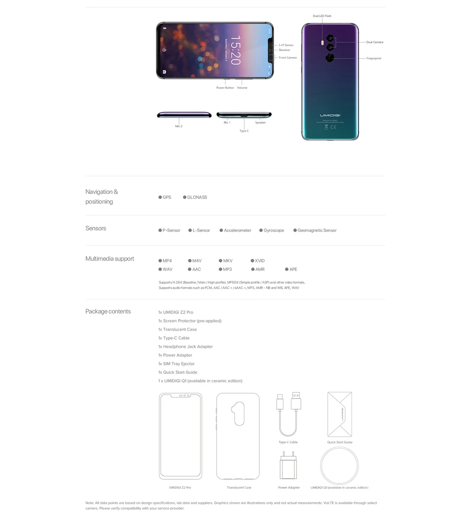 UMIDIGI Z2 Pro 6," полноэкранный Смартфон Android 8,1 6 ГБ+ 128 Гб Helio P60 16 МП с четырехобъективом 4G LTE NFC Беспроводной зарядный мобильный телефон