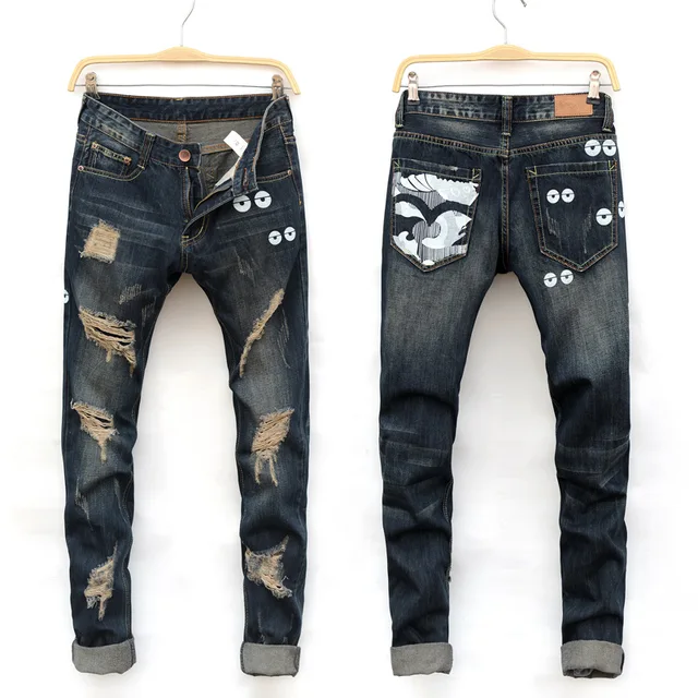 Buy 2017 funky men vintage ripped skinny jeans