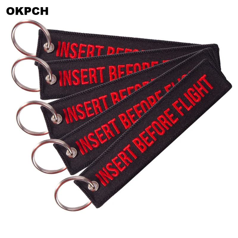 

Insert Before Flight Fashion Tags Patch with Ring Key Tag Embroidery Patches PK-0090