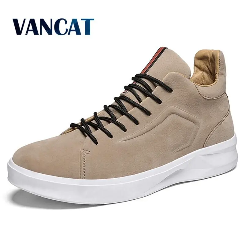 

VANCAT Brand High Quality Men Shoes Casual Shoes Solid Lace-up Retro Breathable Shoes Pig Suede Flats Shoes Mens sneakers