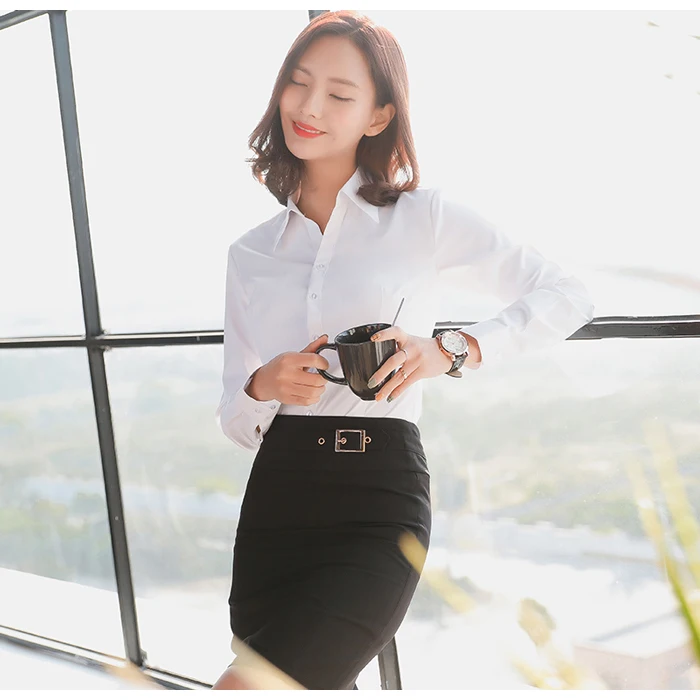 Women Blouse Long Sleeve Shirts Striped/Solid Color Ladies Office Shirts White Slim-fit Female Formal Social Blouses Tops Blusas off the shoulder shirts & tops