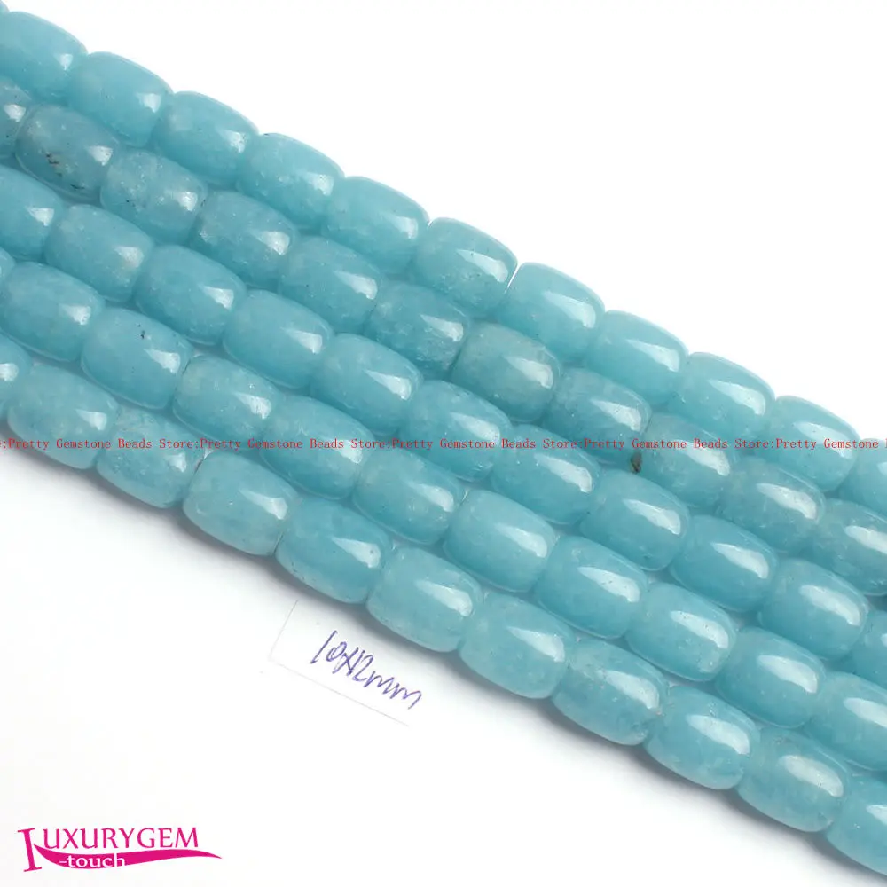 

Free Shipping 10x12mm Smooth Light Blue Natural Aquamarines Stone Column Shape Gems Loose Beads Strand 15" Jewelry Making w3985