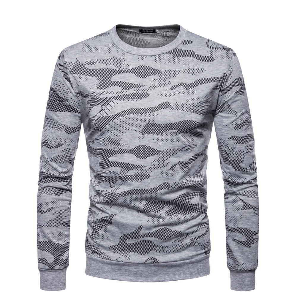 Men's Casual Camouflage Hoodies Fashion Round Neck Grey Long sleeve ...