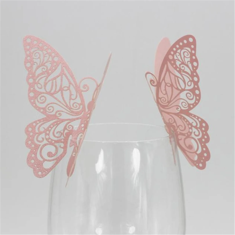 New 50 Pcs Butterfly Wine Glass Paper Card for Wedding Party White Wedding Party Decoration Table Seat Decoration #Q21R (1)