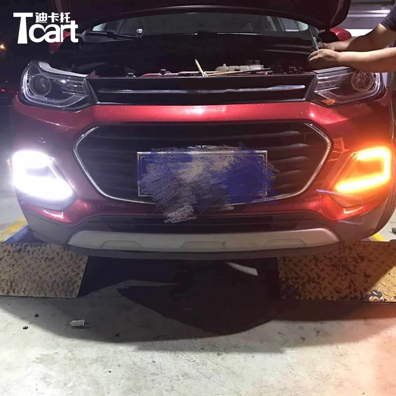 

Tcart Led Daytime Running Lights for Chevrolet Trax 2016 2017 fog lamp cover 12V ABS DRL with yellow turn signal lights