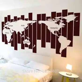 

High-quality products exclusive custom black big World map sticker geometry paper cutting pattern green PVC wall stickers M16