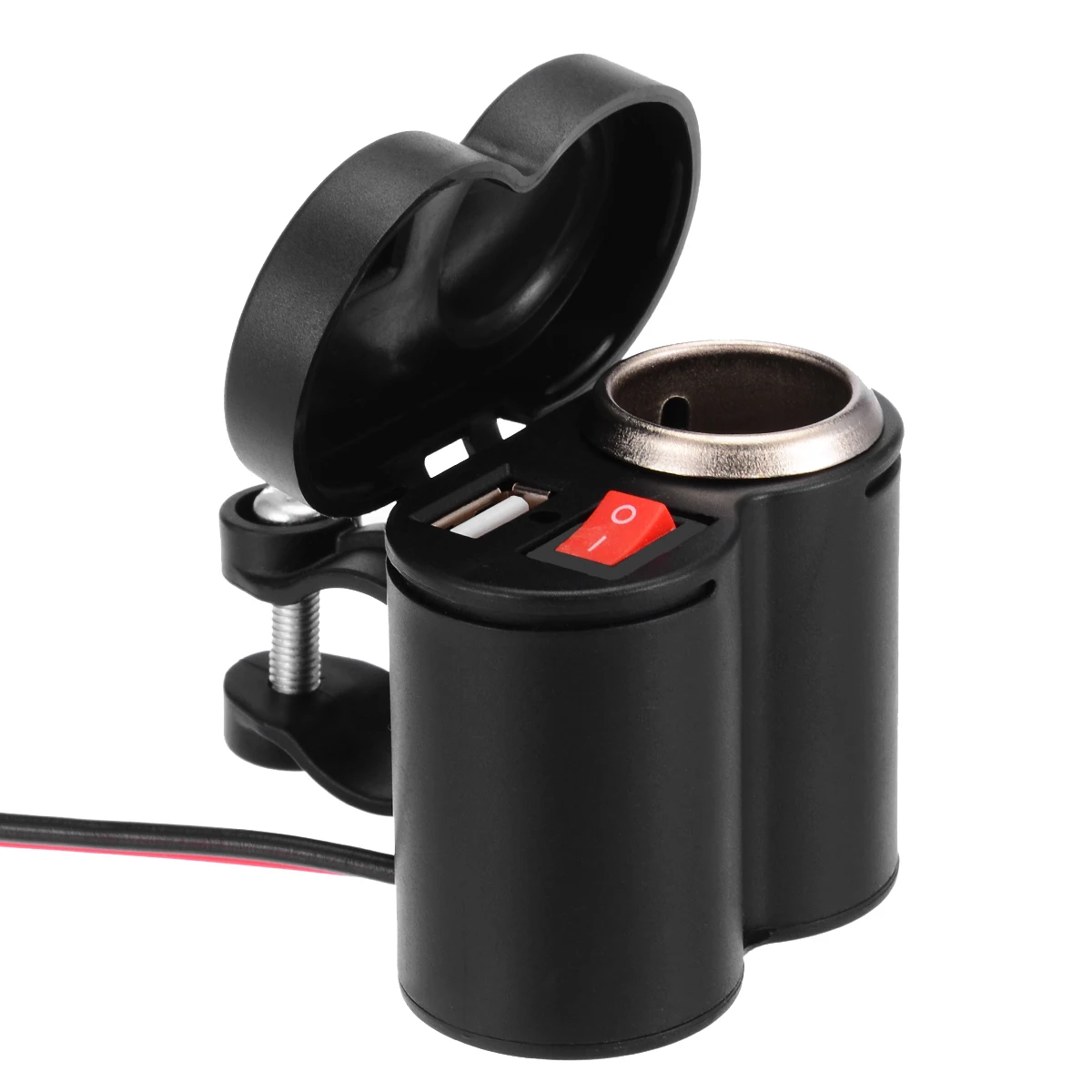 1pc 12V Motorbike Motorcycle Handlebar Cigarette Lighter Power Adapter Charger With 5V/1.5A USB Socket Waterproof Switch Cover