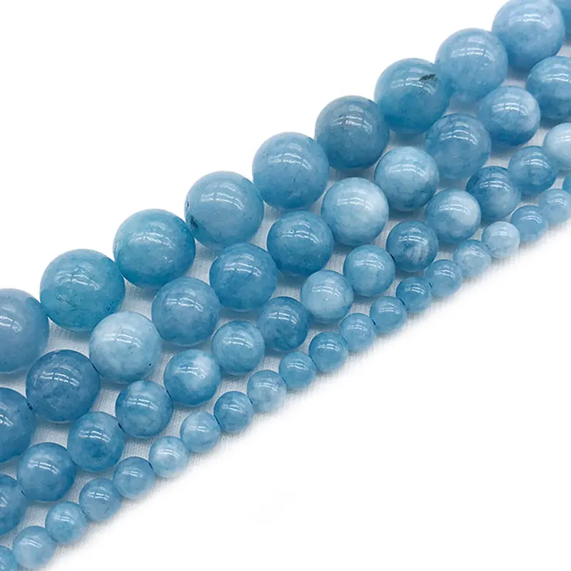 4-12mm Natural Round Dark Blue Man-made Aquamarines Jades Stone Beads For Jewelry Making 15'' Needlework DIY Trinket | Украшения и