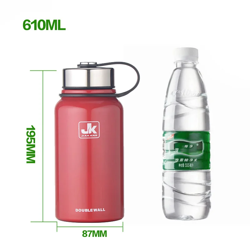 610ml Red 600/800/1100/1500ml термос с двойной стенкой Нержавеющая сталь вакуумная фляга-термосом для бутылочки для Бутылки для воды спортивный шейкер кружка - Цвет: 610ml Red