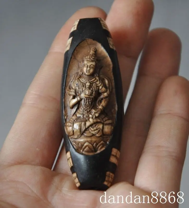 

Crafts statue old tibet buddhism agate Dzi Bead tara Kwan-Yin Guan Yin amulet Pendant statue halloween