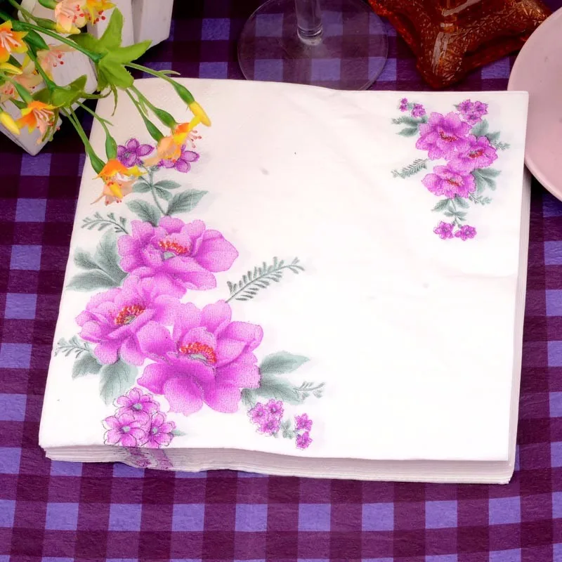 20 штук пищевая промышленность-тертая бумажную салфетку с цветочным рисунком в винтажном стиле фиолетового цвета с принтом столовых Свадебный cafeshop украшения HOYOU что вы - Цвет: 20pcs