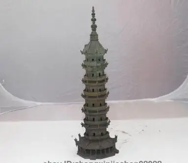 

14"Chinese old Pure Bronze Dragon Buddhism Temple Tower stupa pagoda statue
