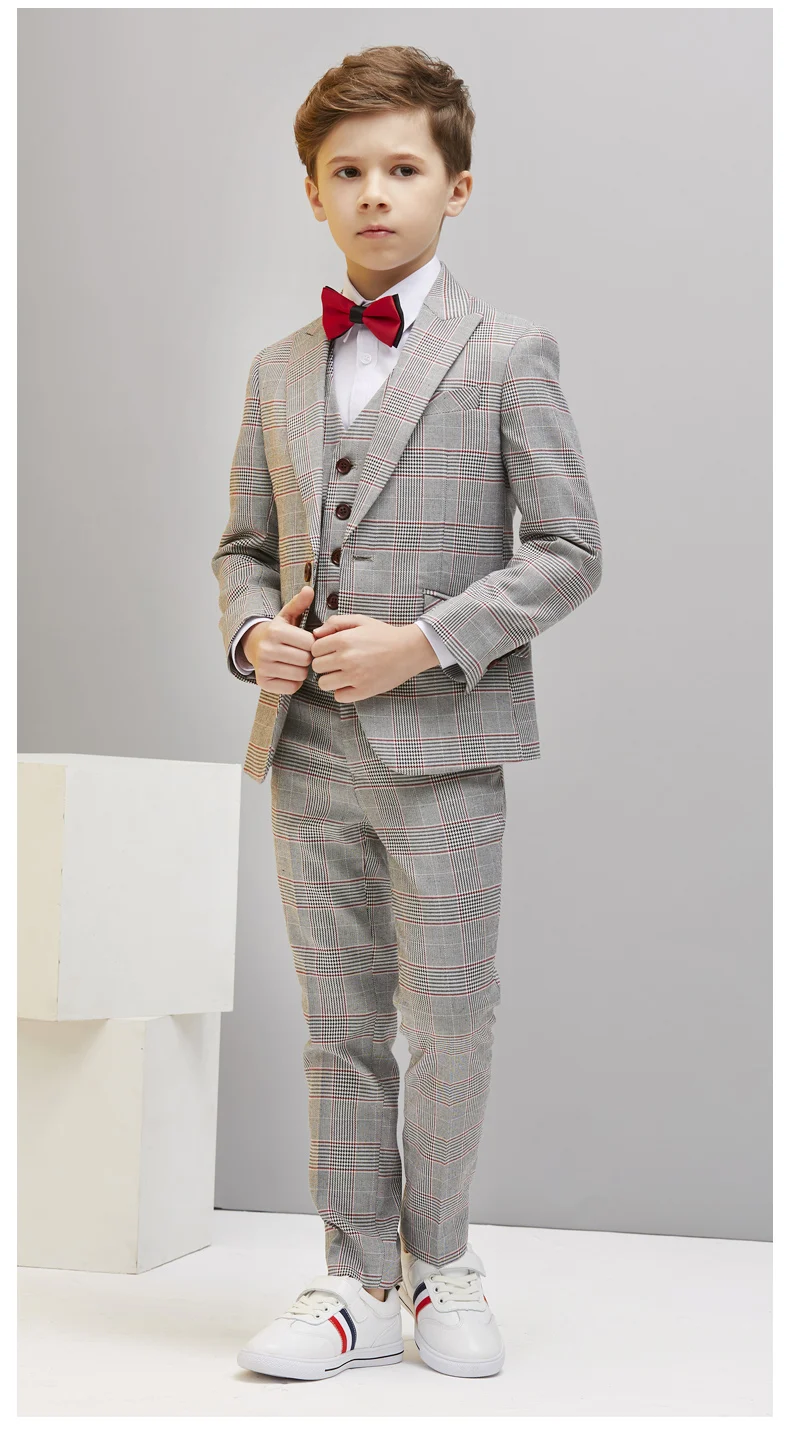Ternos para o Menino Terno do Casamento Inglaterra Meninos Xadrez Blazer Pcs Vestido Formal Smoking Kid Página Menino Outfits 3 6 Cheap Trajes