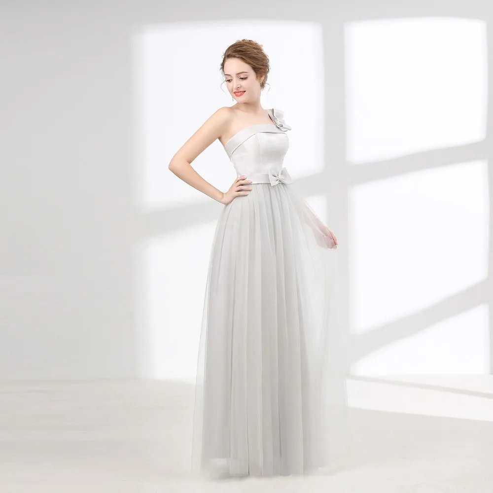 JaneVini одно плечо светло-серый Для женщин длинные платья подружек невесты вечерние платье Элегантные Формальные платья взрослых платье Robe