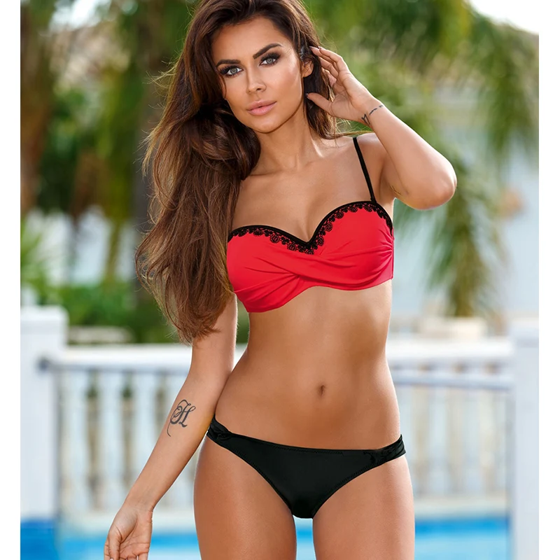 Günstig NAKIAEOI 2019 Neueste Sexy Bikini Frauen Badeanzug Push Up Bikini Set Spitze Up Retro Strand Badeanzug Plus Size Bademode schwimmen Tragen