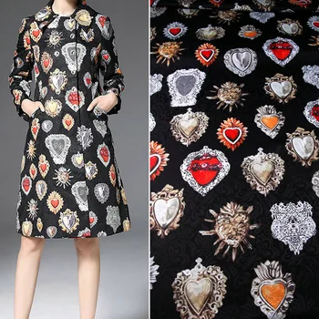 

The Sacred Heart Red Stone Black Polyester Brocade Jacquard Fabric for Woman Autumn Dress Skirt Coat Jacket Pants Sewing