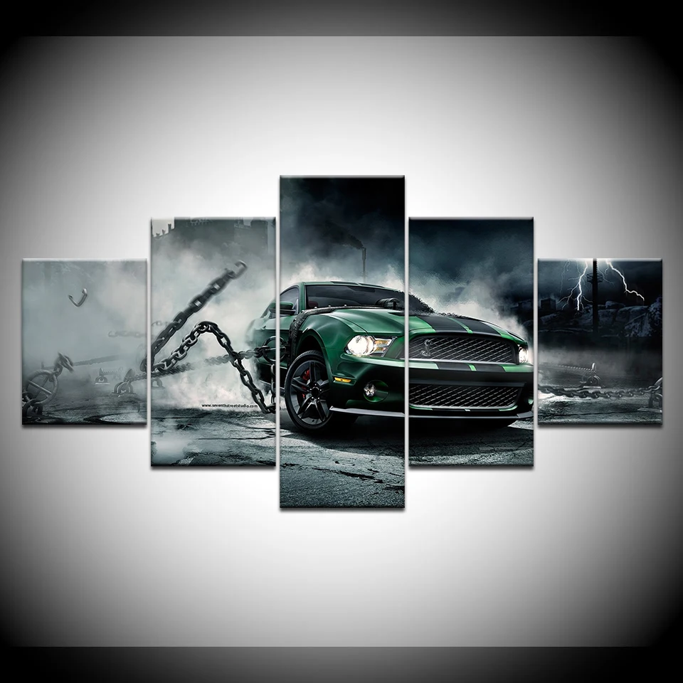 

Modern Poster Home Decor Frame Wall Art Pictures For Living Room 5 Pieces Ford Mustang Car Painting Canvas HD Printed Artwork