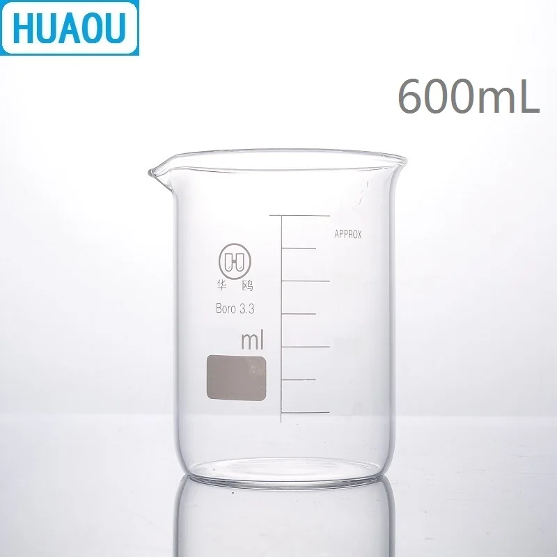 HUAOU 600 мл Стекло стакан низкий форма боросиликатного 3,3 Стекло с Выпускной и носик мерный стакан лаборатория химии оборудования