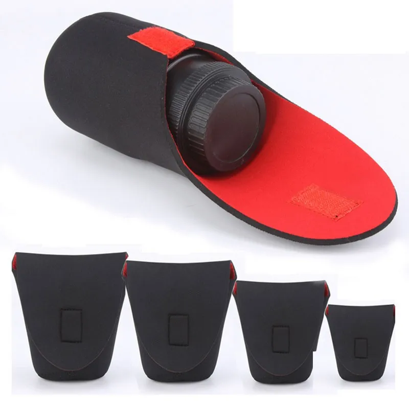 Koop Tassen SLR camera lens vat dikke neopreen tas rood en zwarte professionele lens vaten Case size Sml XL XXL