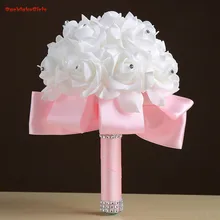 Свадебные букеты ручной работы с цветами из ленты с кристаллами, букет невесты, белый бок для подружек невесты, Цветочная девушка