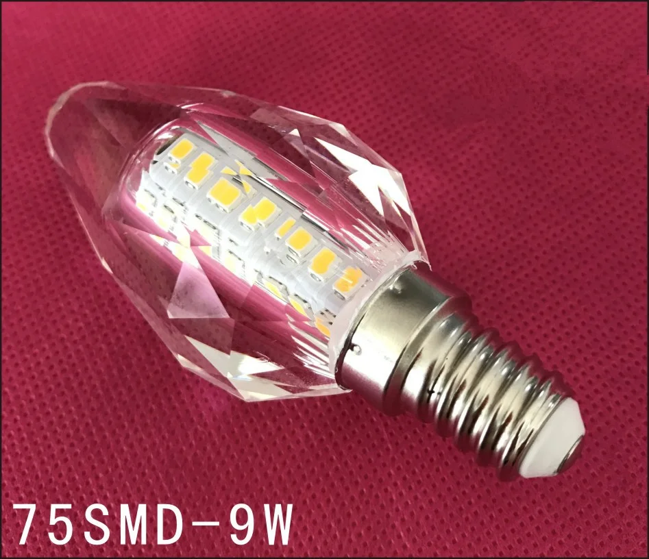 Светодиодный светильник-свеча с кристаллами, 5 Вт, 7 Вт, C35, теплое белое стекло, 220 В, E14, цоколь, теплый белый свет, 3000 K, для украшения гостиной, спальни