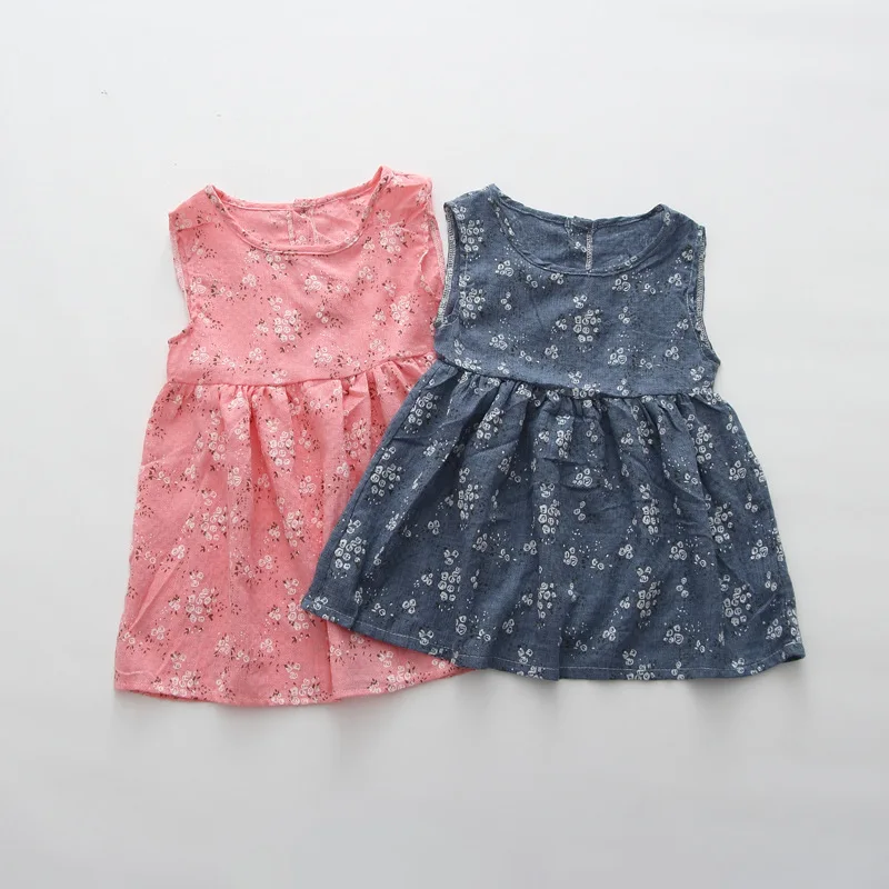 New Floral Prints Cotton Linen Girls Dress Pink Blue Summer Kids Dresses For Super Sweet Princess vestido de festa | Детская одежда и