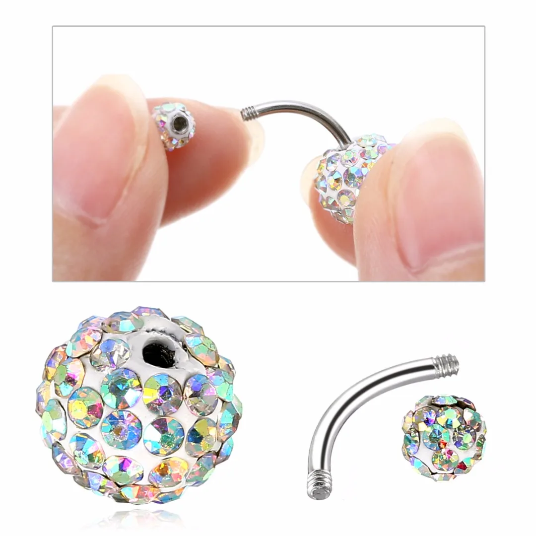 1Pcs Colorful Ball Navel Belly Ring Shellhard Stainless Steel Barbell Rhinestone Crystal Navel Studs Rings Body Piercing Jewelry