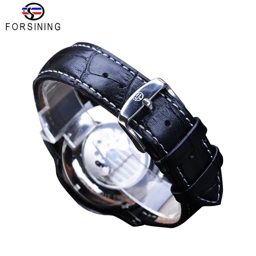 Forsining Tourbillon механические мужские часы Автоматическая фаза Луны Половина дизайн черный кожаный ремешок часы бренд Relogio Masculino