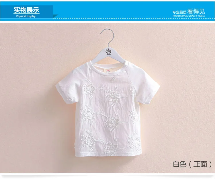 Летняя Милая Белая футболка для девочек 3-12 лет, хлопок с цветочной вышивкой, цветочный рисунок, короткий рукав, Подростковая футболка для девочек 11-12 лет