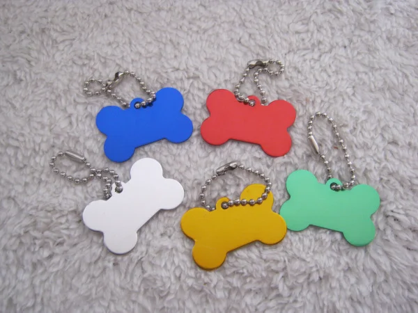 

Free Shipping 50pcs/lot Creative cute bone Dog Tags Aluminum Customized Pet ID Ball Chains 4 sizes S/M/L/XL