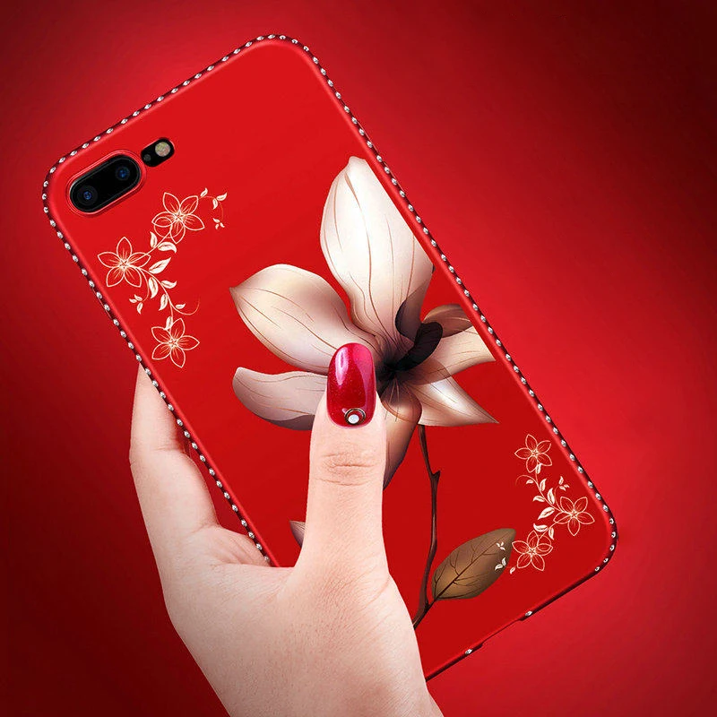 

Luxury Bling Diamond phone Case on for iphone XS XR XS Max Soft Silicone Floral Cover on for iphone 5 5S SE 6 6S 7 8 Plus X Case