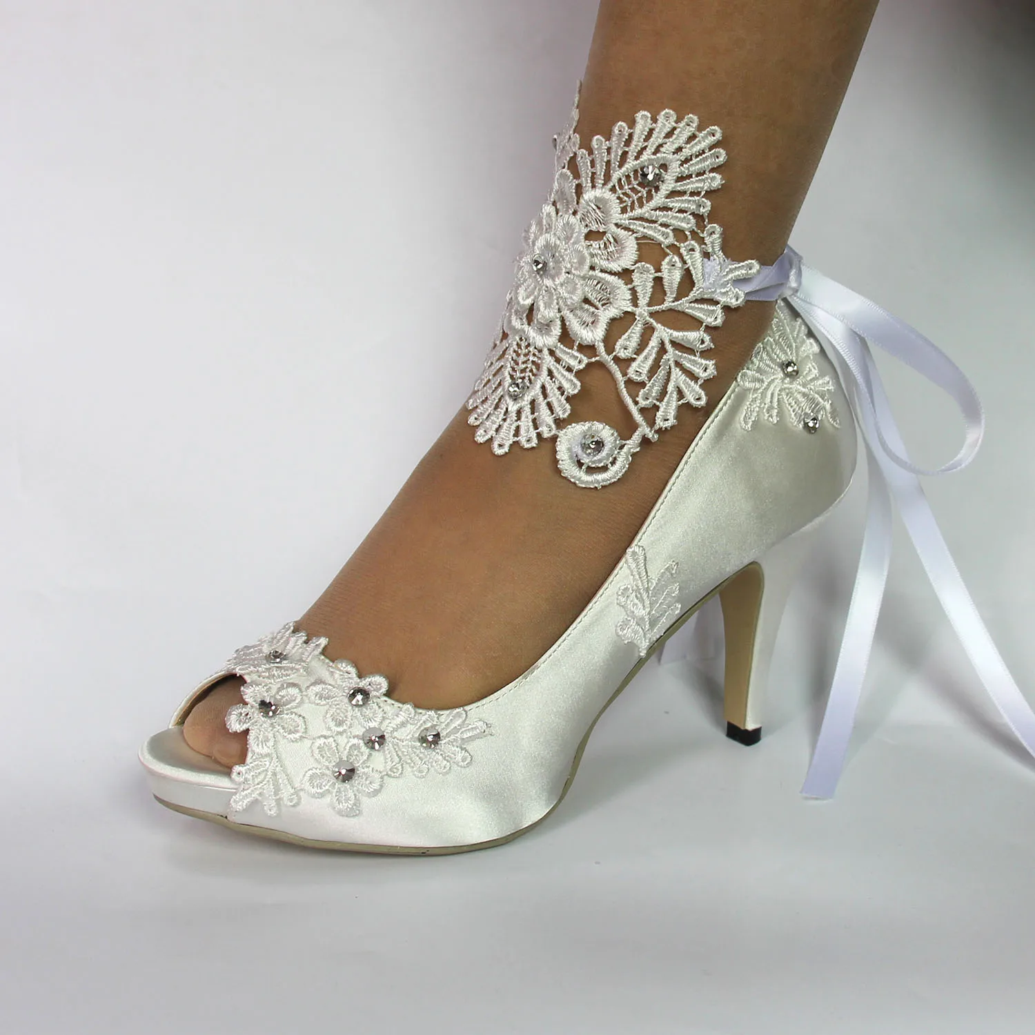 

Women Fashion Wedding shoes bridal shoes Lace Satin wedding crystal shoes High heel wedding shoes
