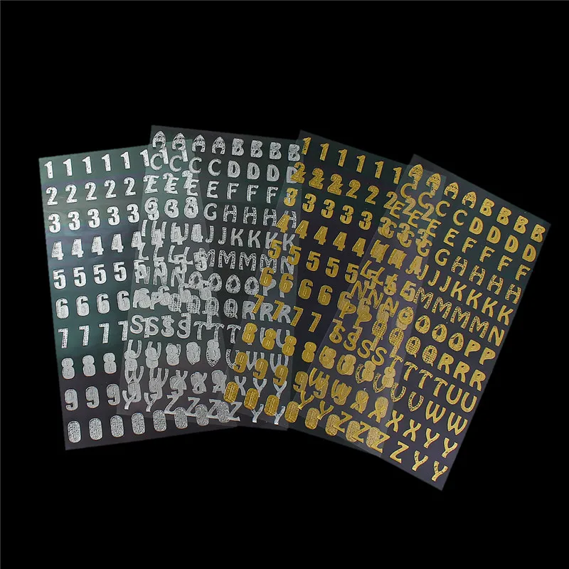 

PVC DIY Scrapbook Deco Stickers Alphabet Letter Number Silver Gold Stamping Random Color Pattern For Kids Gift Scrapbooking 1 PC