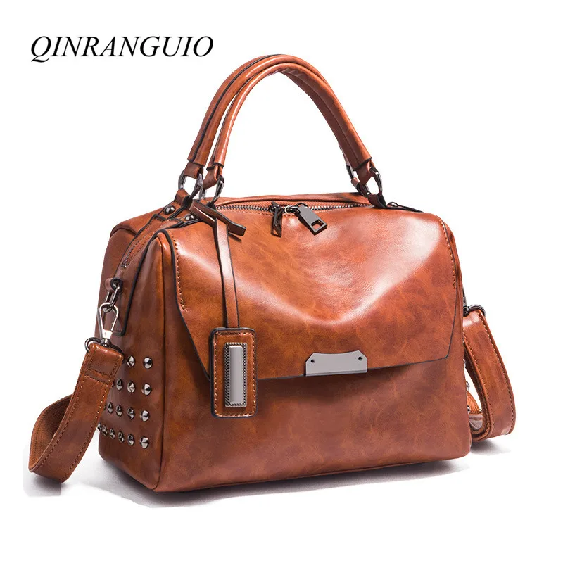 

QINRANGUIO Luxury Handbags Women Bags Designer Women Leather Handbags Rivet Crossbody Bags for Women Top-handle Bag Women