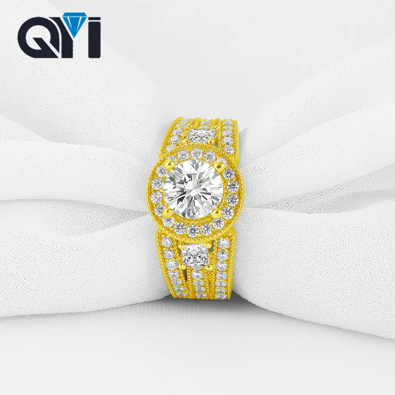 

QYI 14K Solid Yellow Gold Halo Engagement Rings For Women 1 Ct Round Moissanite Diamond Wedding Ring