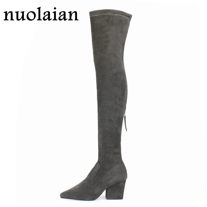 

7.5CM Black Platform Long High Heels Boots Woman Motorcycle Boots Women Winter Snow Boot Womens High Heel Shoes Faux Suede Shoe