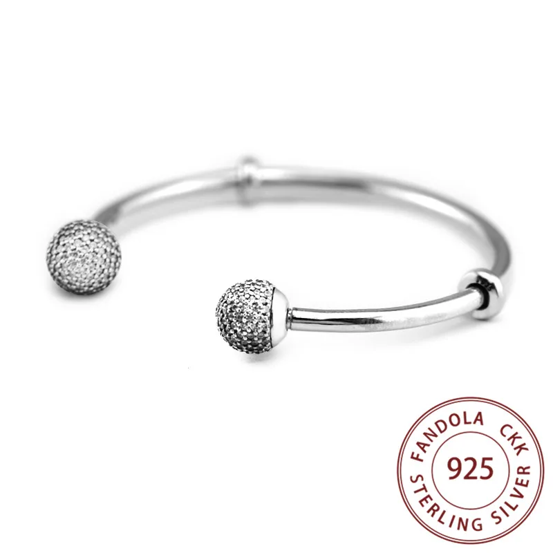 

FANDOLA Cuff Charm Bracelet Argent Original 925 Sterling Silver Open Bracelets Bangles for Women European Jewelry Making