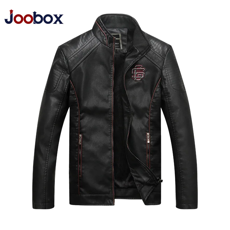 

Winter PU leather jackets men stylish warm liner biker motorcycle coat stand collar wind proof man casual business jacket 3XL