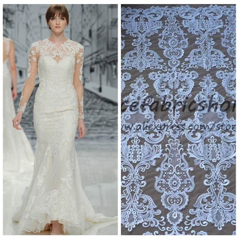 

High quality off white/black/gold fashion wedding style sequins cord embroidered wedding/ evinging dress lace fabric by yard